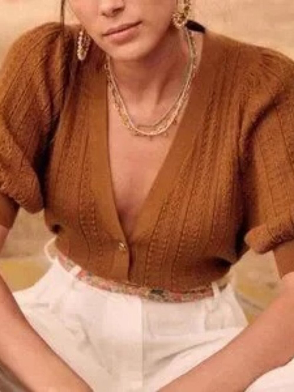 Sezane Lola Jumper Small Coffee Tan French Cardigan Sweater Causal